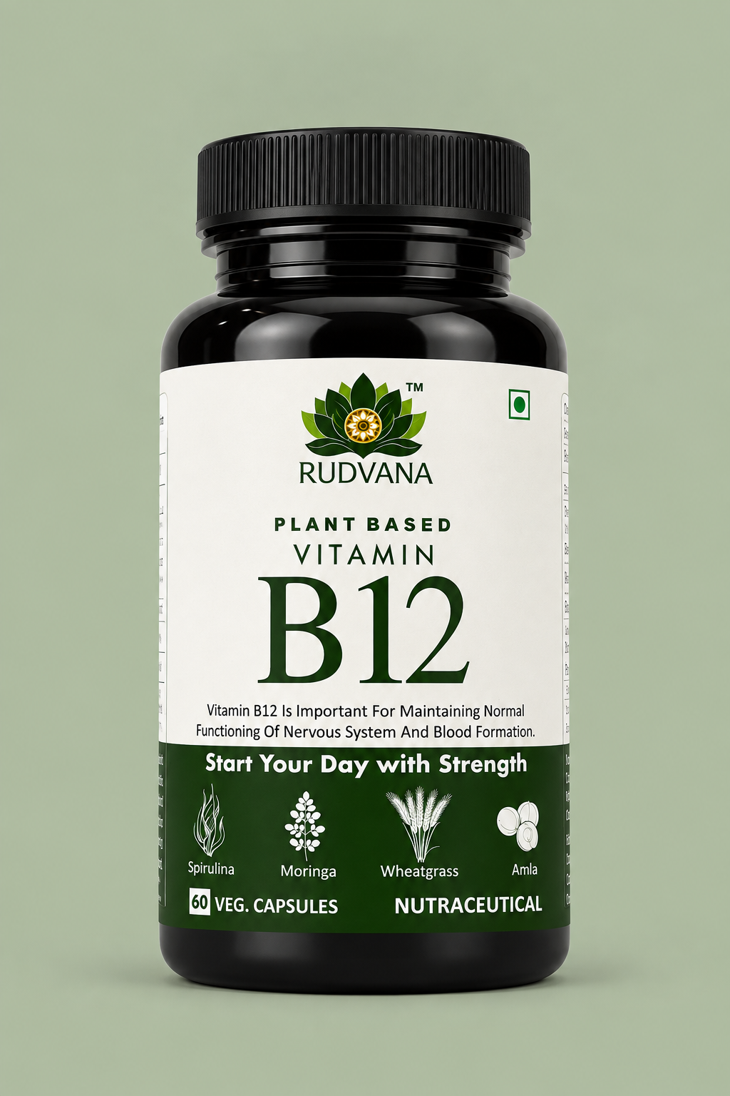 RUDVANA Plant Based Vitamin B12 – 60 Vegetarian Capsules